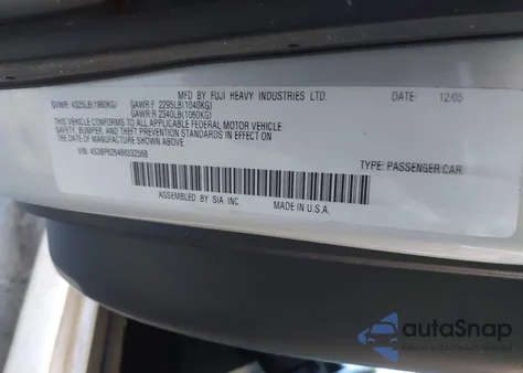 2006 Subaru Legacy 2.5I из США, поврежденный, VIN 4S3BP626466332568